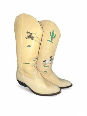 Vintage Dingo Cowboy Boots Cream Leather Desert Western Coastal Cowgirl size 6